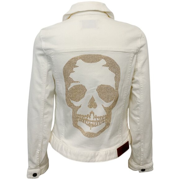 Zadig & Voltaire White Kioky Denim Jacket with Strass Skull - Picture 3 of 4